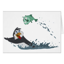 "Go Fish" Penguin Greeting Card