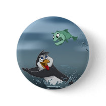 "Go Fish" Penguin w/Background Pinback Buttons