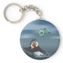 "Go Fish" Penguin w/Background Key Chain
