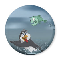 "Go Fish" Penguin w/Background Refrigerator Magnet