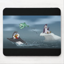 "Go Fish" Penguin w/Background Mouse Pads