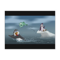"Go Fish" Penguin w/Background Post Cards