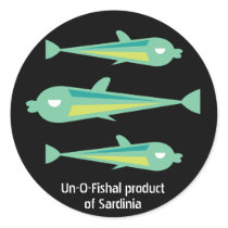Go Fish_Un-O-Fishal Product of Sardinia Round Stickers