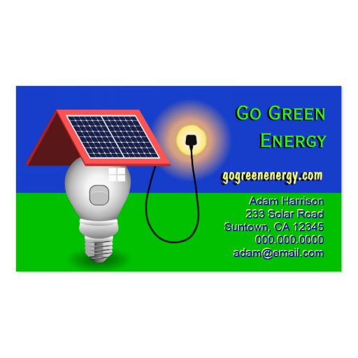 Go Green Energy Solar Power Business Cards (front side)