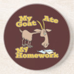 goat ate my homework funny cartoon beverage coaster