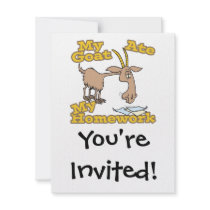 goat ate my homework funny cartoon invite