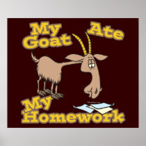 goat ate my homework funny cartoon poster
