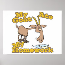 goat ate my homework funny cartoon poster