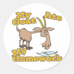 goat ate my homework funny cartoon round stickers
