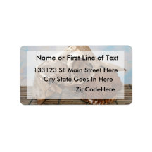 Goat skull on bamboo matt against blue back custom address label