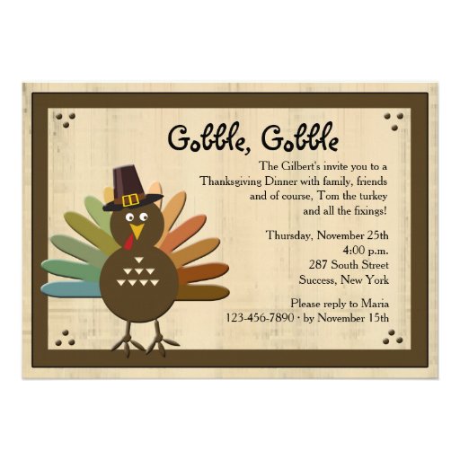 Gobble, Gobble Thanksgiving Dinner Invitation (front side)