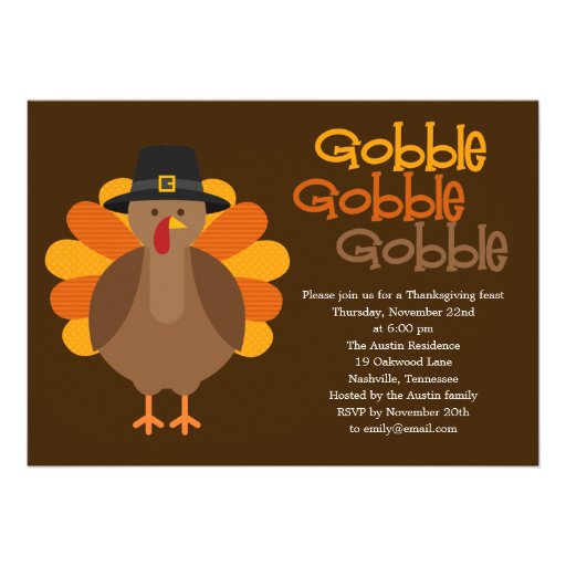 Gobble Gobble Thanksgiving Party Invitation (front side)