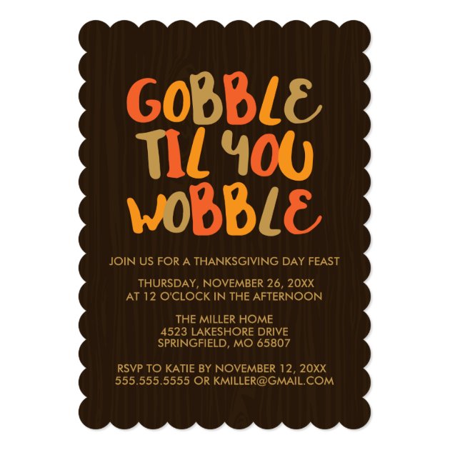 Gobble Til You Wobble Thanksgiving Dinner Card (front side)