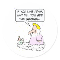 god angel earth adam eve sequel round sticker
