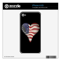 God Bless America In A Heart Skins For iPhone 4S