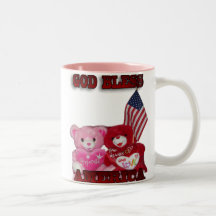 God Bless America Pink And Red Bears Mug