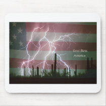 God Bless America Red White Blue Lightning Storm Mousepad