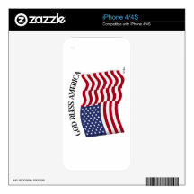 GOD BLESS AMERICA with US flag Decals For iPhone 4