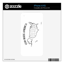 GOD BLESS AMERICA with US outline Decals For The iPhone 4