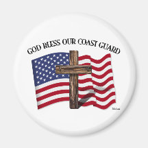 GOD BLESS COAST GUARD with rugged cross & US flag Fridge Magnets