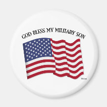 GOD BLESS MY MILITARY SON with US flag Magnet