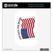 God Bless Our Troops with US flag iPhone 3GS Skins