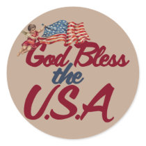 God bless the USA Round Stickers