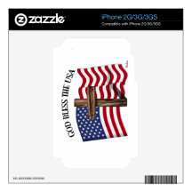 GOD BLESS THE USA with rugged cross & US flag Skin For The iPhone 3G