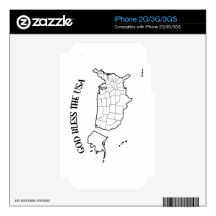 GOD BLESS THE USA with US outline iPhone 3 Skin