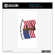 GOD BLESS THIS MILITARY WIFE - rugged cross, flag Skin For The iPhone 4
