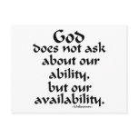 God does not ask... postcards