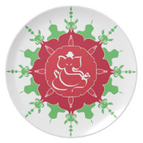 God Ganesha on red flower plates
