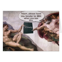 God giving Adam Romney's Binder Full of Women Greeting Card