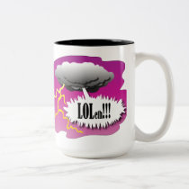 God Laughs Mug mugs