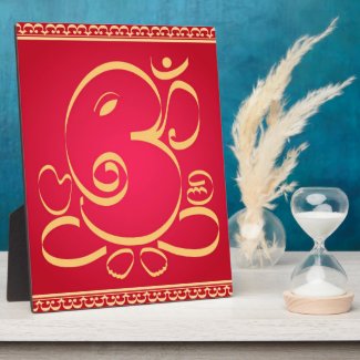 God Om Ganesha on red Photo Plaques