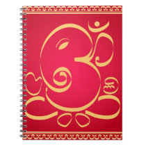 God  Om Ganesha on red notebooks