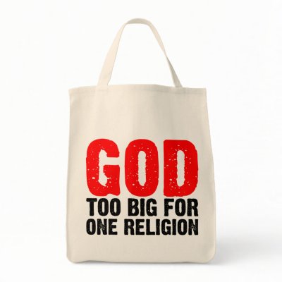 GOD TOO BIG FOR ONE RELIGION TOTE BAGS by artberry
