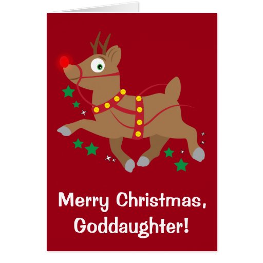 goddaughter christmas with red nosed reindeer card zazzle goddaughter christmas with red nosed reindeer card zazzle