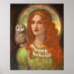 Goddess Athena, woman & Owl fantasy art Poster