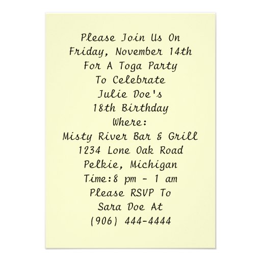 Goddess & Peacock Toga Party Invitation