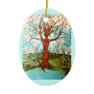 Goddess Tree Figure in Autumn Spiritual Painting ornament