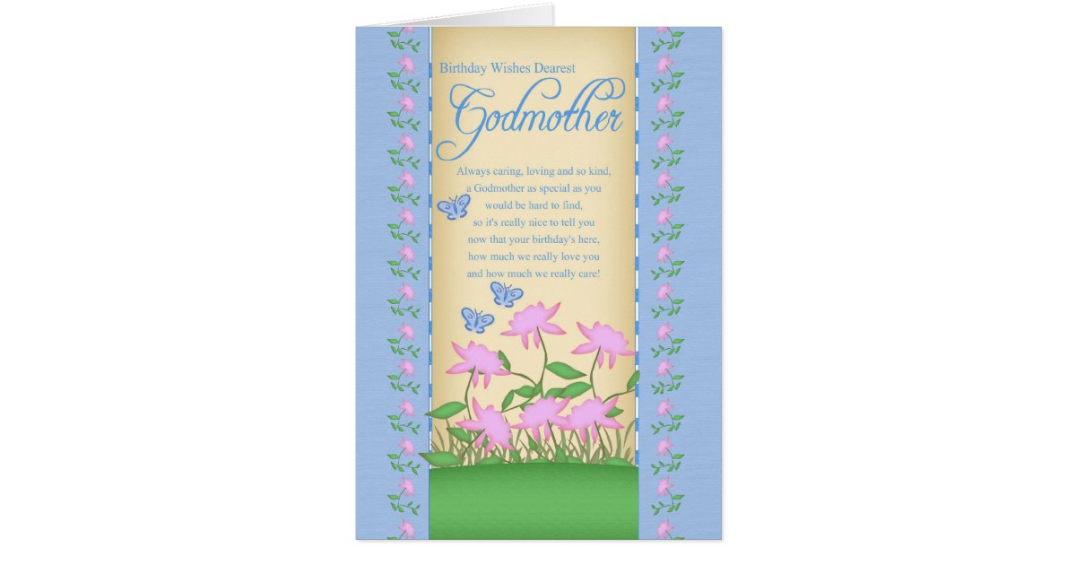 godmother birthday card flowers and butterflies Zazzle