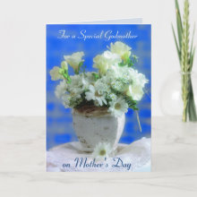 Godmother on Mother's Day Card - Lovely arrangement of white flowers for a Special Godmother on Mother's Day. Personalize the inside text inside areas and outside too if you wish.