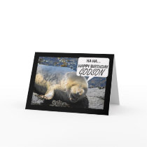 Godson Birthday card with laughing seal pup