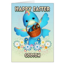 Godson Easter Card - Cute Duck With Basket Of Trea