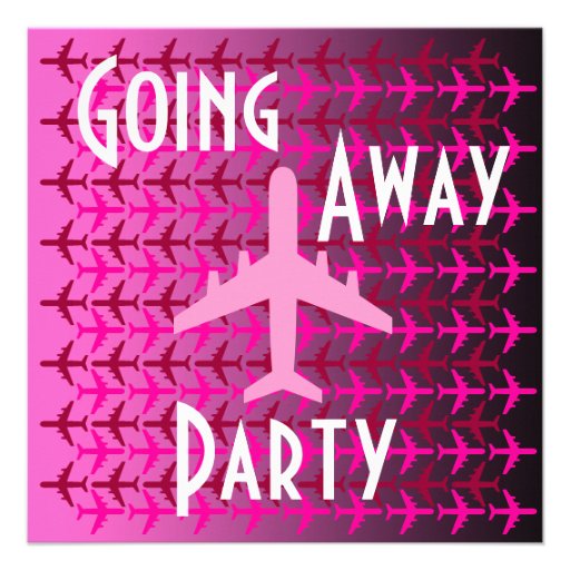 Going Away Party Invitation Card Plane Pink (front side)