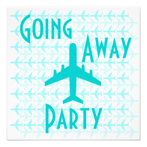 Going Away Party Invitation Card Plane Teal (front side)