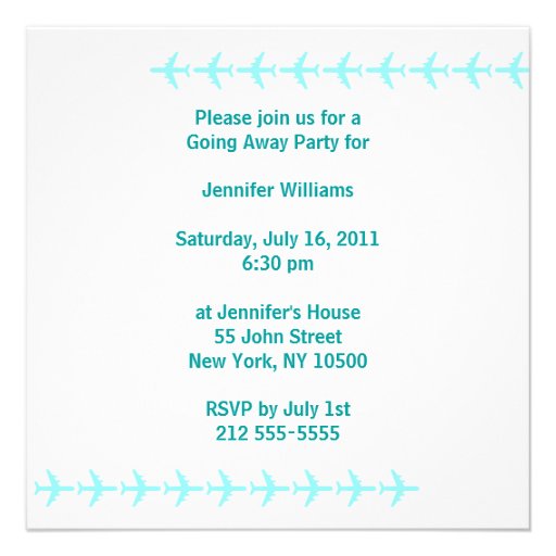 Going Away Party Invitation Card Plane Teal
