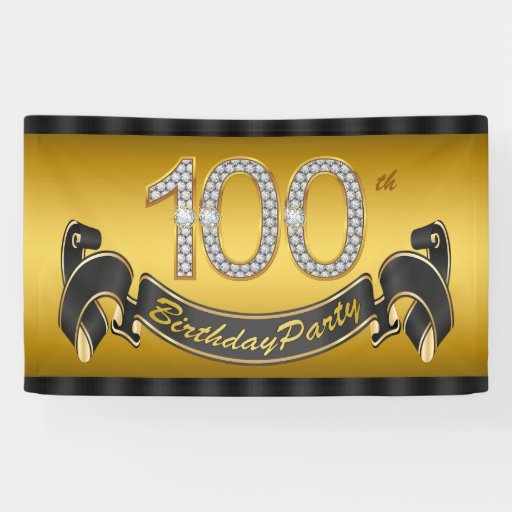 Gold 100th Birthday Party Banner | Zazzle