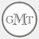 Gold 3 initial letter monogram royal elegance seal round sticker